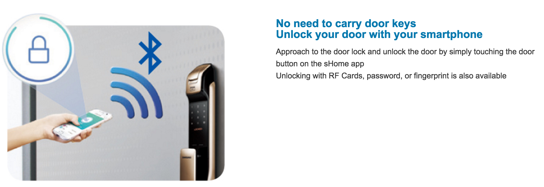 Samsung smart doorlock รุ่น SHP-DP728 เป็นกลอนประตูดิจิตอล digital door lock New Push/Pull Pin+RFID/NFC+Biometric/Finger scan+Key