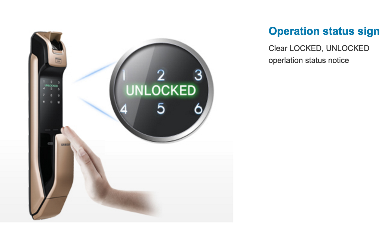 Samsung smart doorlock รุ่น SHP-DP728 เป็นกลอนประตูดิจิตอล digital door lock New Push/Pull Pin+RFID/NFC+Biometric/Finger scan+Key