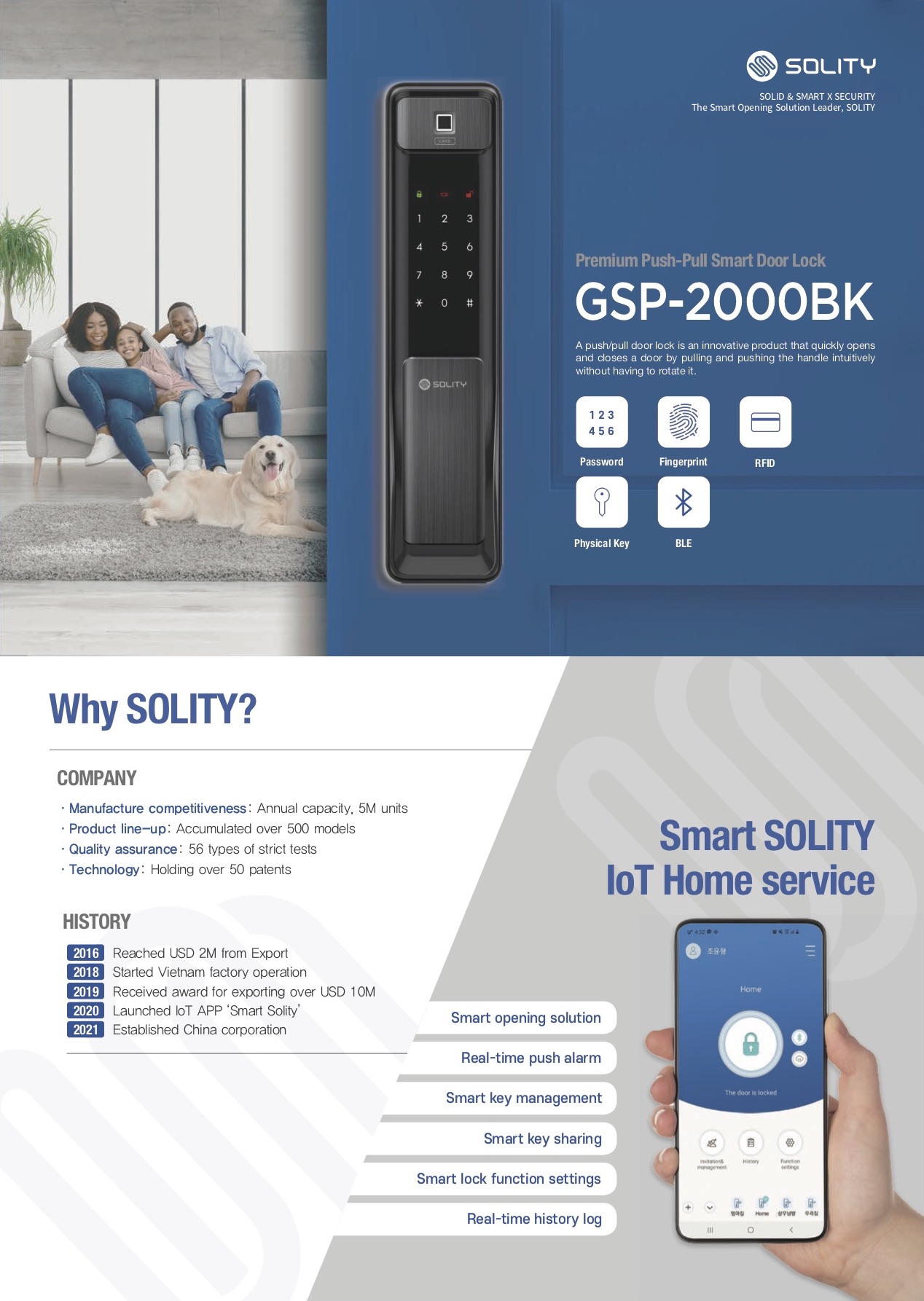 ล็อคดิจิตอล กลอนประตูอัจฉริยะ Solity Korea Smart Digital door lock GSP-2000 รหัส บัตร สแกนนิ้ว กุญแจ สมาร์ทโฟน Bluetooth WIFI
